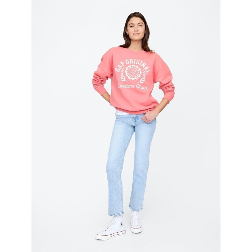 Womens Oversized Crew V-Logo Cotton Polyester Fleece Pullover Clothing - Picture 3 of 5